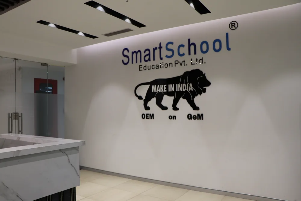 SmartSchool Education branding wall at the Development Center, B.N Corporate Park, Noida Sector 135