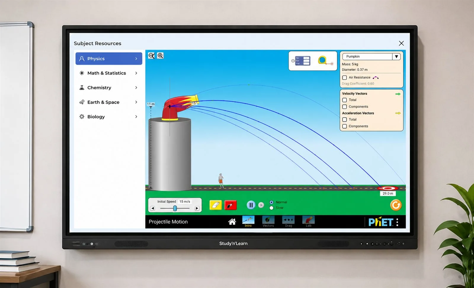 AI-powered teaching software on a StudynLearn smart board in a modern classroom