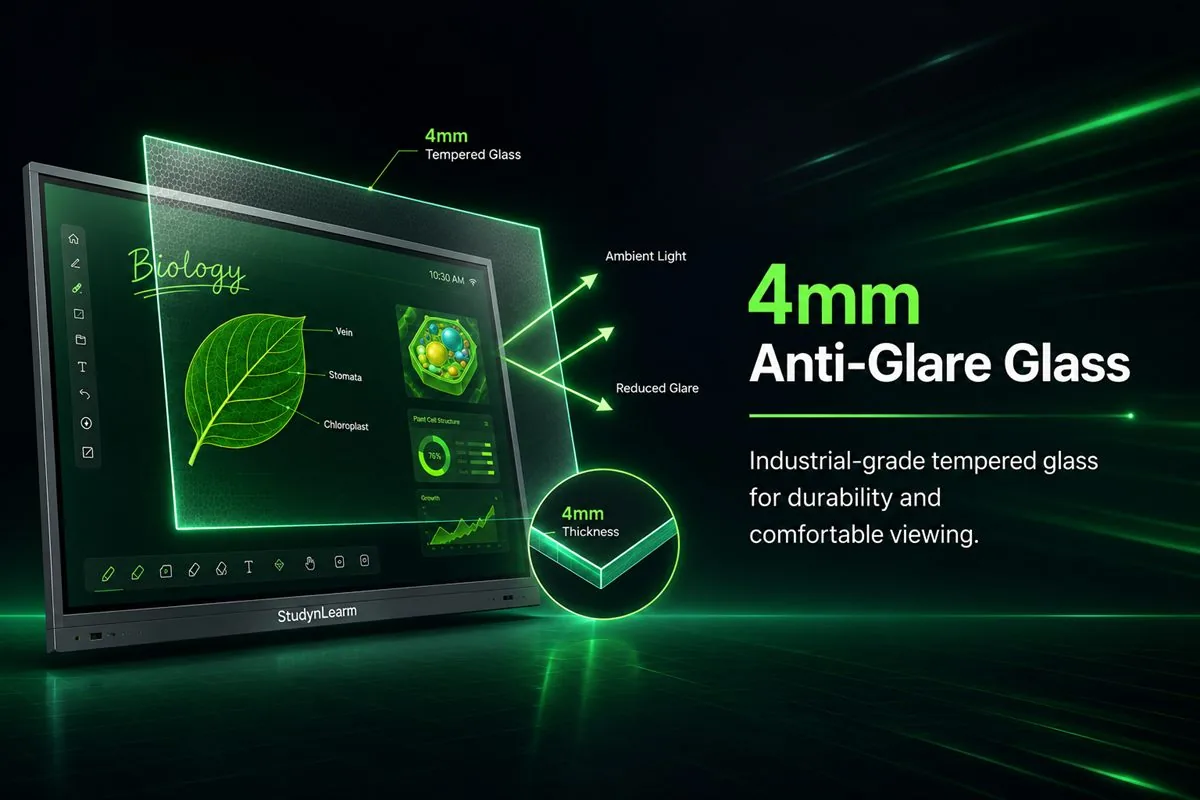 4mm anti-glare tempered glass screen on a StudynLearn IFP