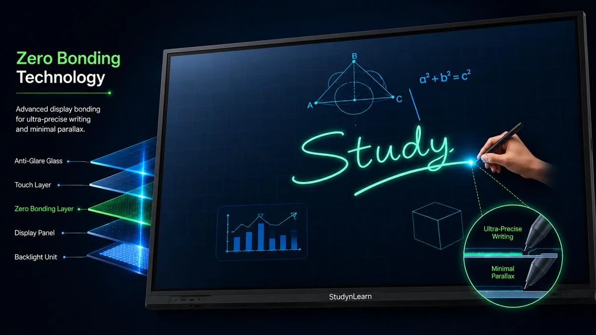 Zero Bonding Technology display on a StudynLearn IFP for precise, parallax-free writing